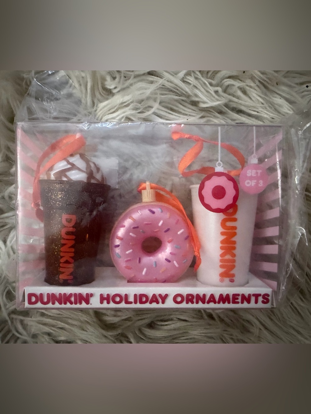 Dunkin' Pink Donut Holiday Ornament - Shiny Sprinkle Design